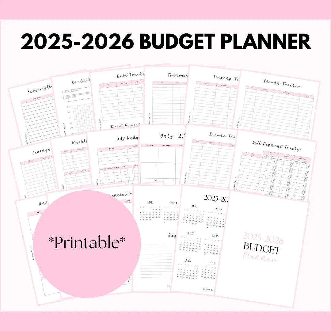 2025 2026 Budget Planner PDF Printable 8 5x11 Pink Gray Romina Rossa