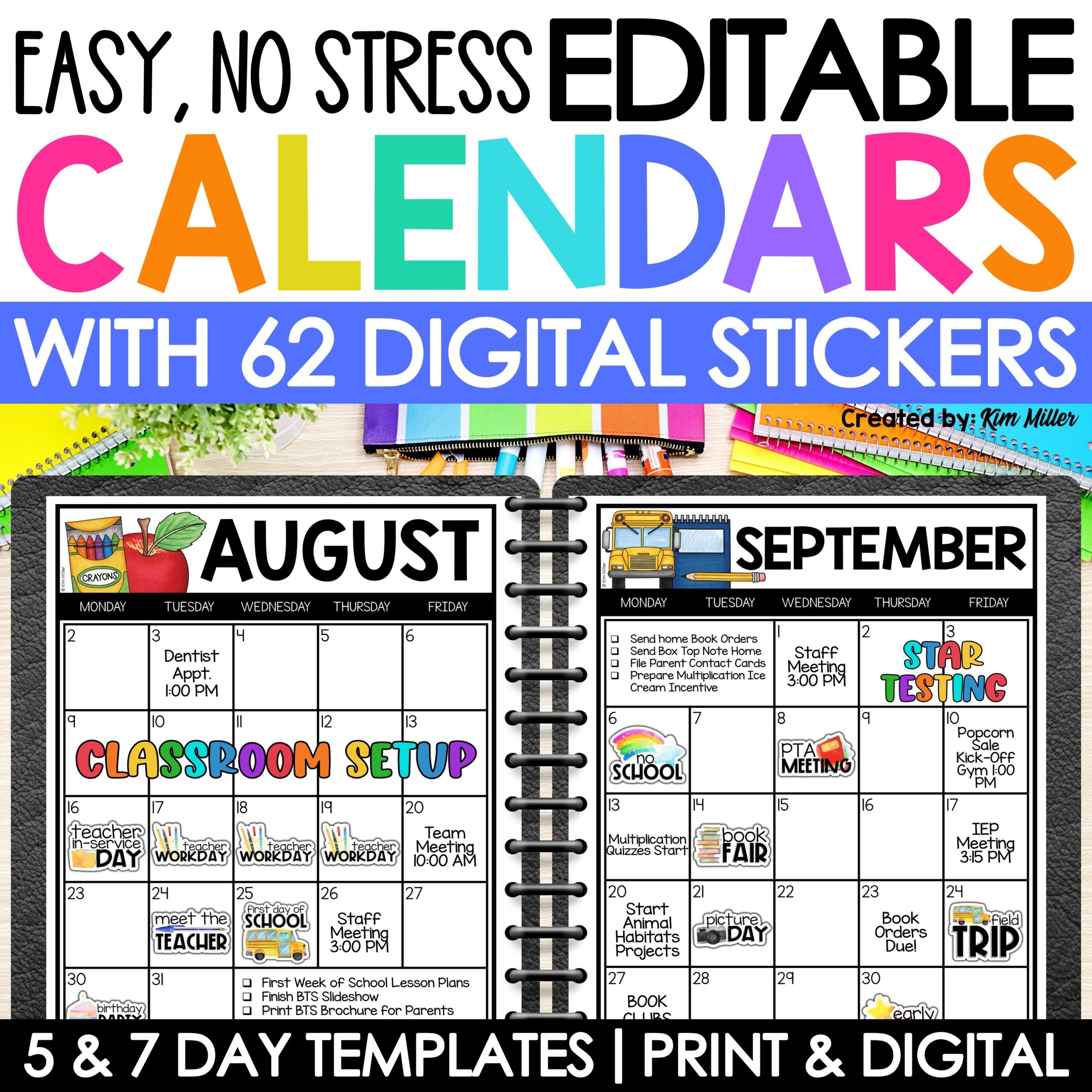 2025 2026 Editable Monthly Calendar Templates Digital Planner Stickers With Free Updates A Love Of Teaching Kim Miller