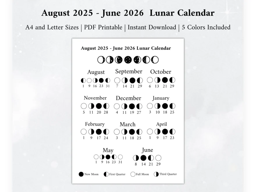 2025 2026 Moon Calendar Moon Phase Calendar Lunar Calendar 2025 Lunar Calendar 2026 Lunar Calendar Moon Calendar Etsy