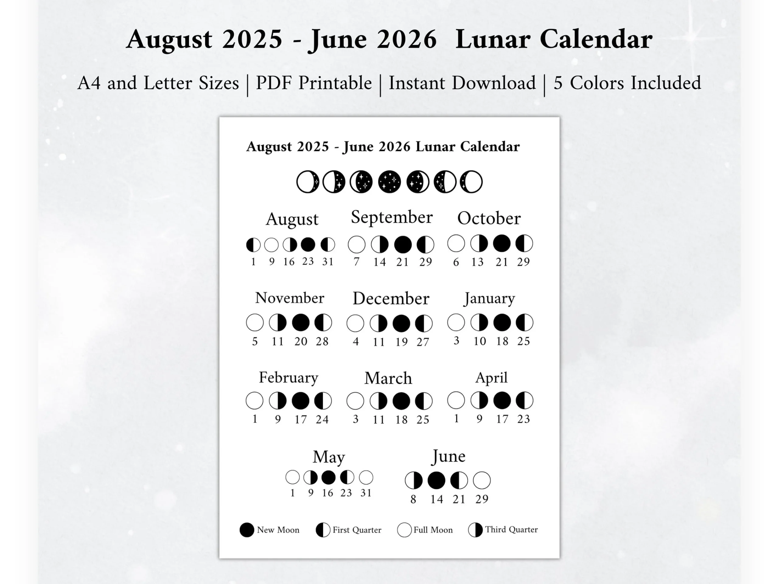 2025 2026 Moon Calendar Moon Phase Calendar Lunar Calendar 2025 Lunar Calendar 2026 Lunar Calendar Moon Calendar Etsy