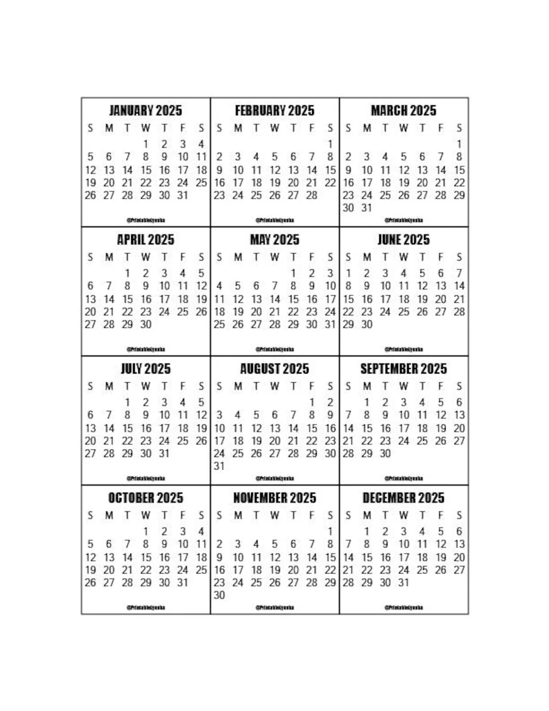 2025 And 2026 Calendar Printable 2025 2026 Mini Monthly Calendar Tab Size 2 X 2 Inches Calendar Printable PDF Etsy