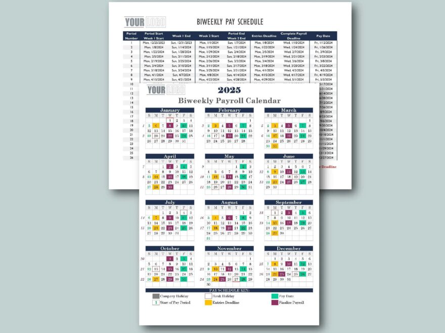 2025 Bi weekly Payroll Calendar Schedule Template excel Download printable Etsy