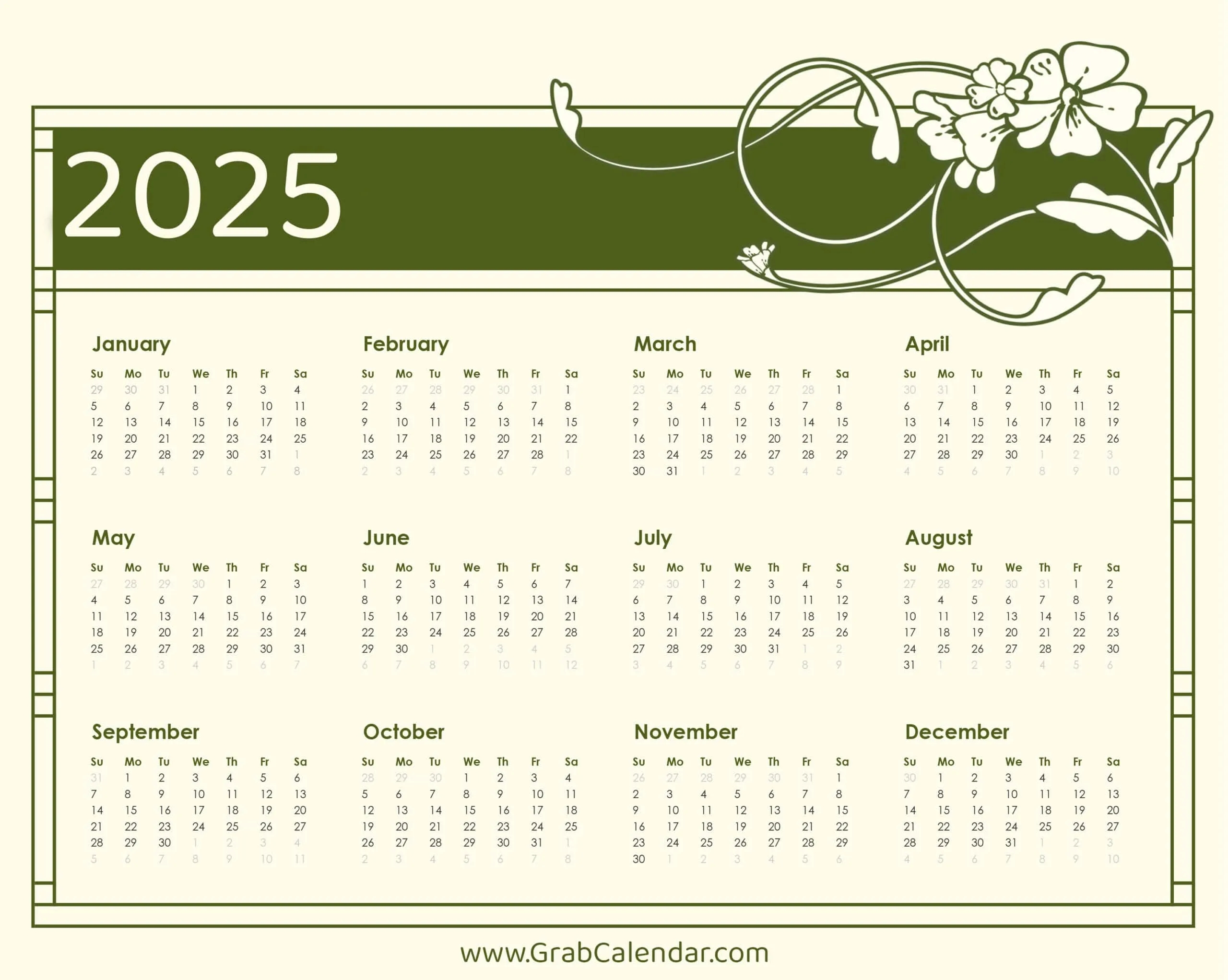 2025 Calendar Grab Calendar