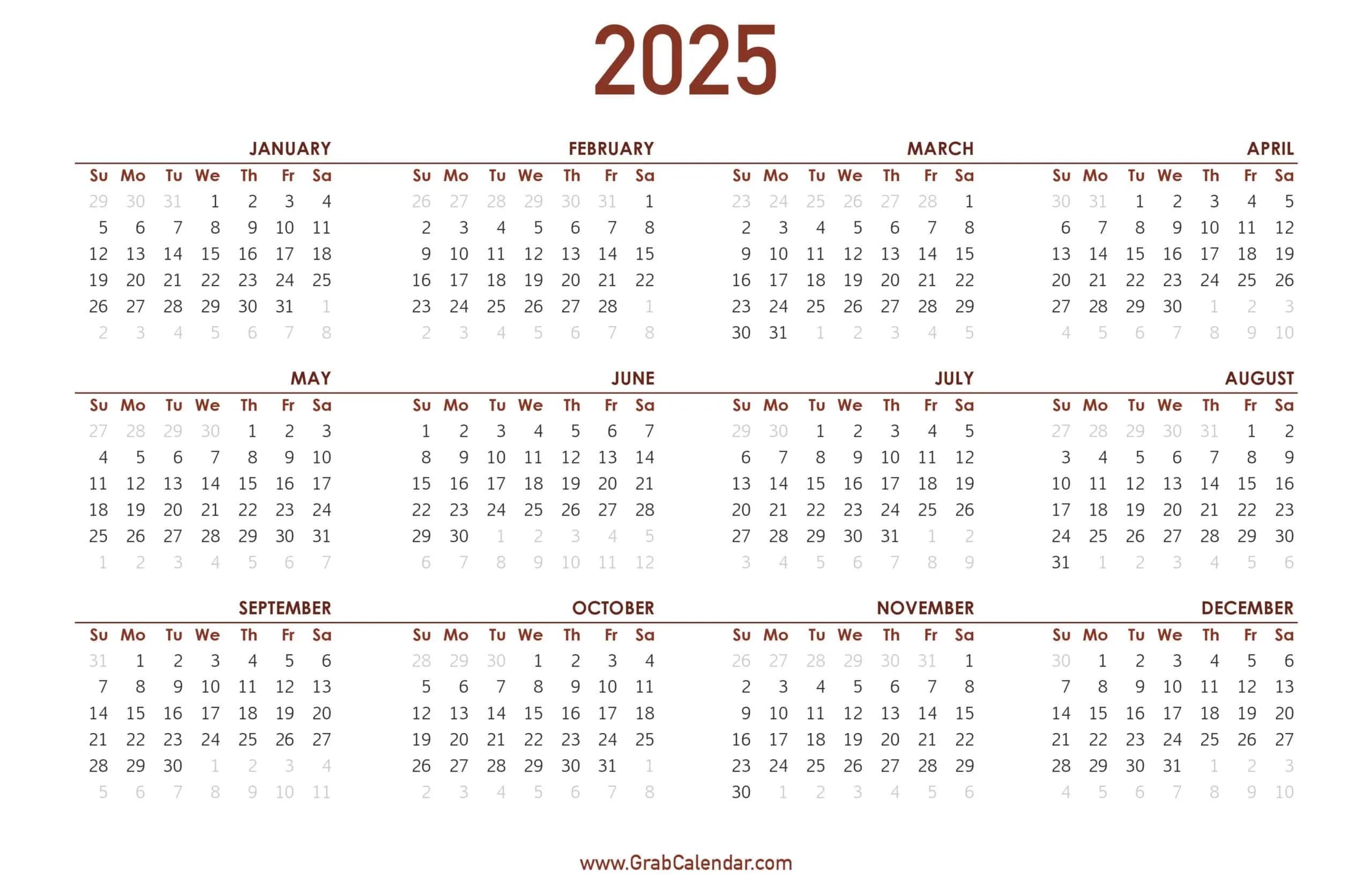 2025 Calendar Grab Calendar