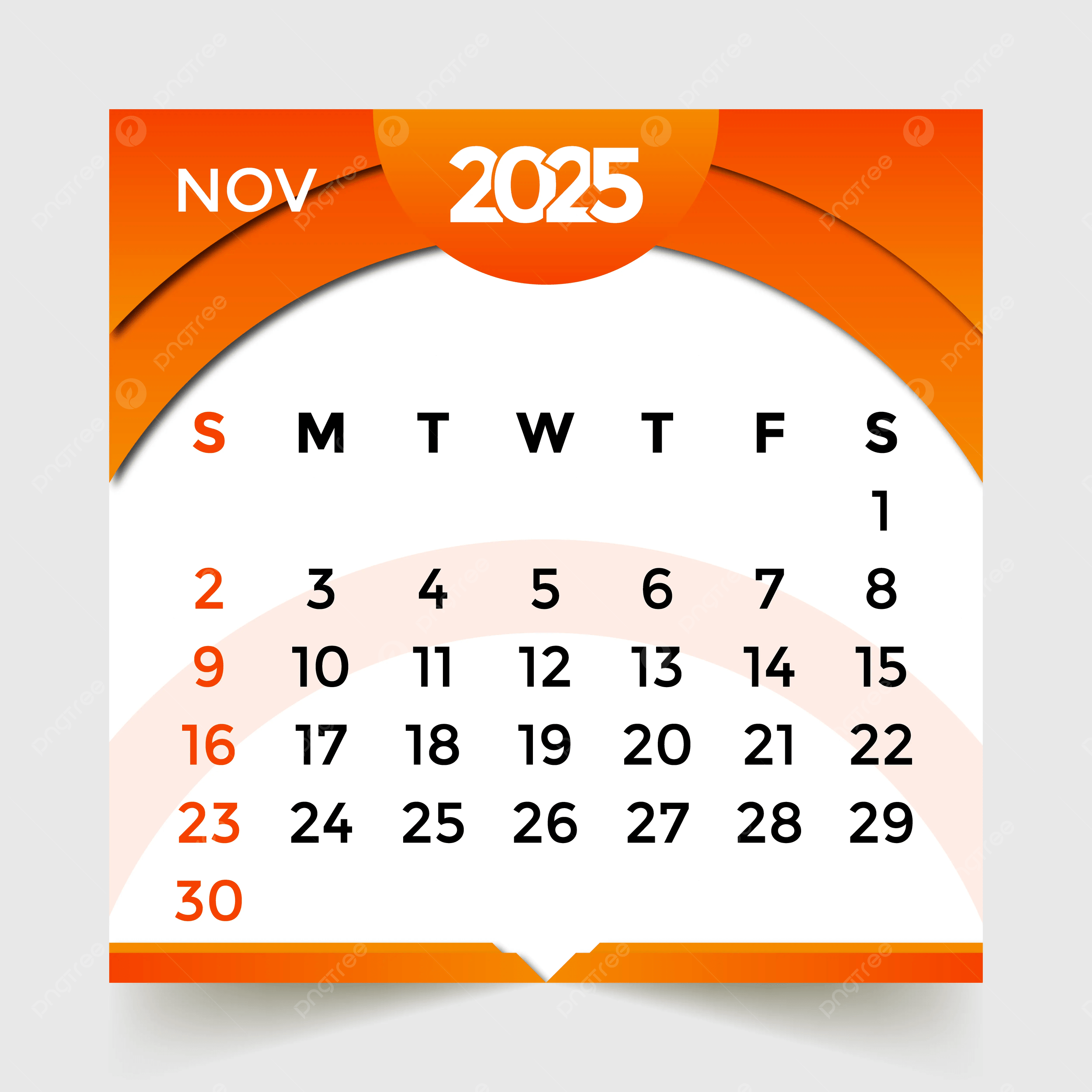 2025 Calendar Month Of November Vector Template Download On Pngtree