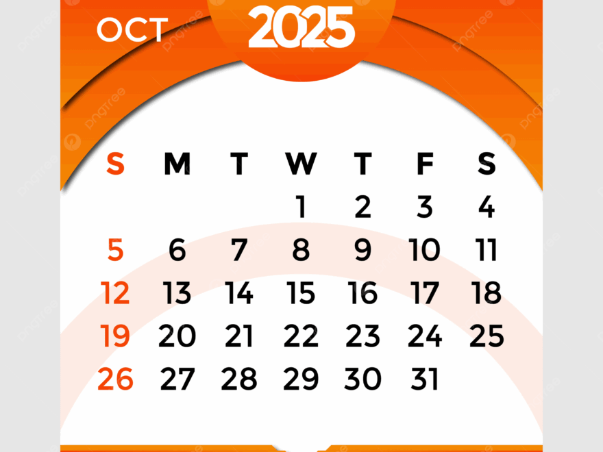 2025 Calendar Month Of October Vector Template Download On Pngtree
