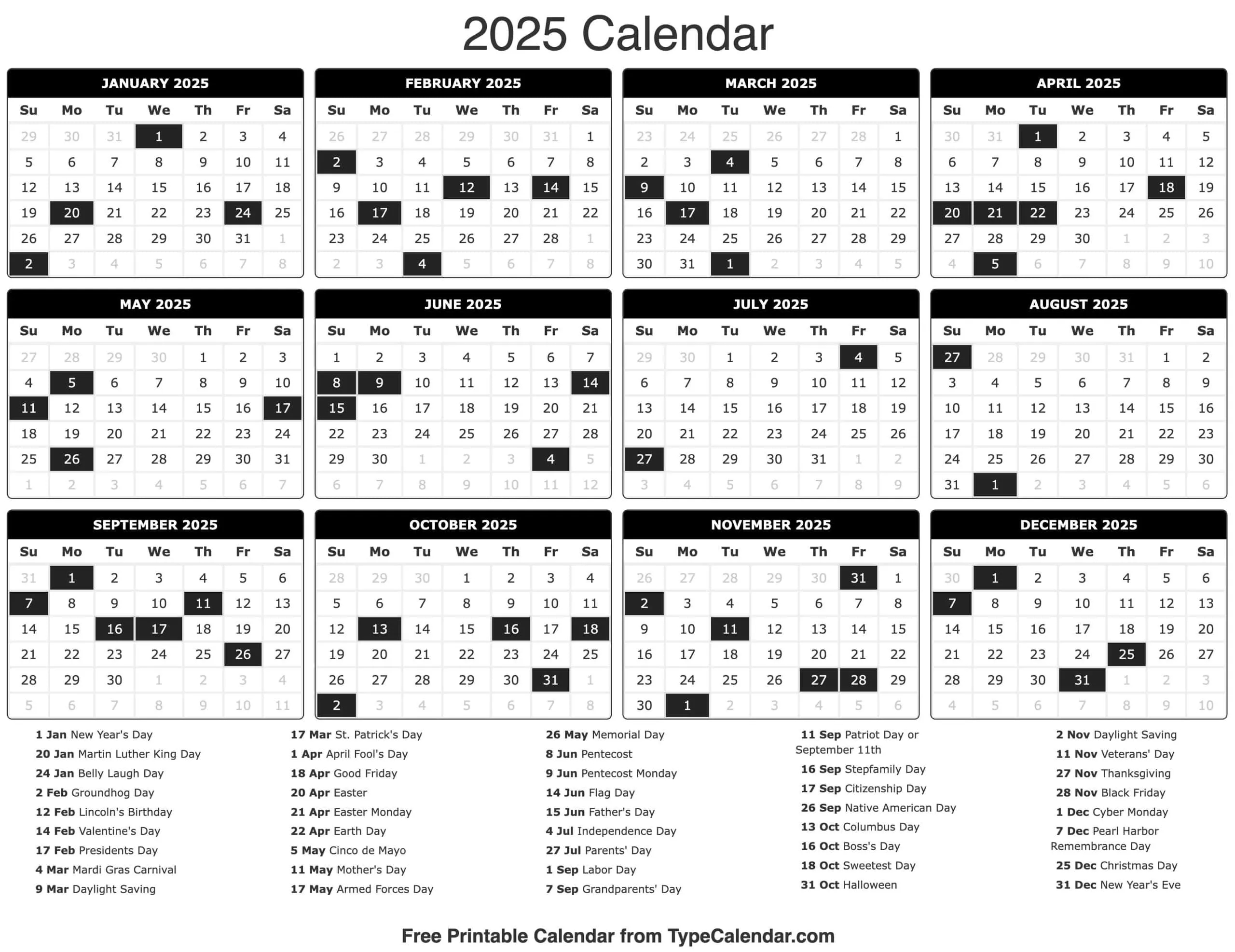Free Holiday Calendar For September 2025