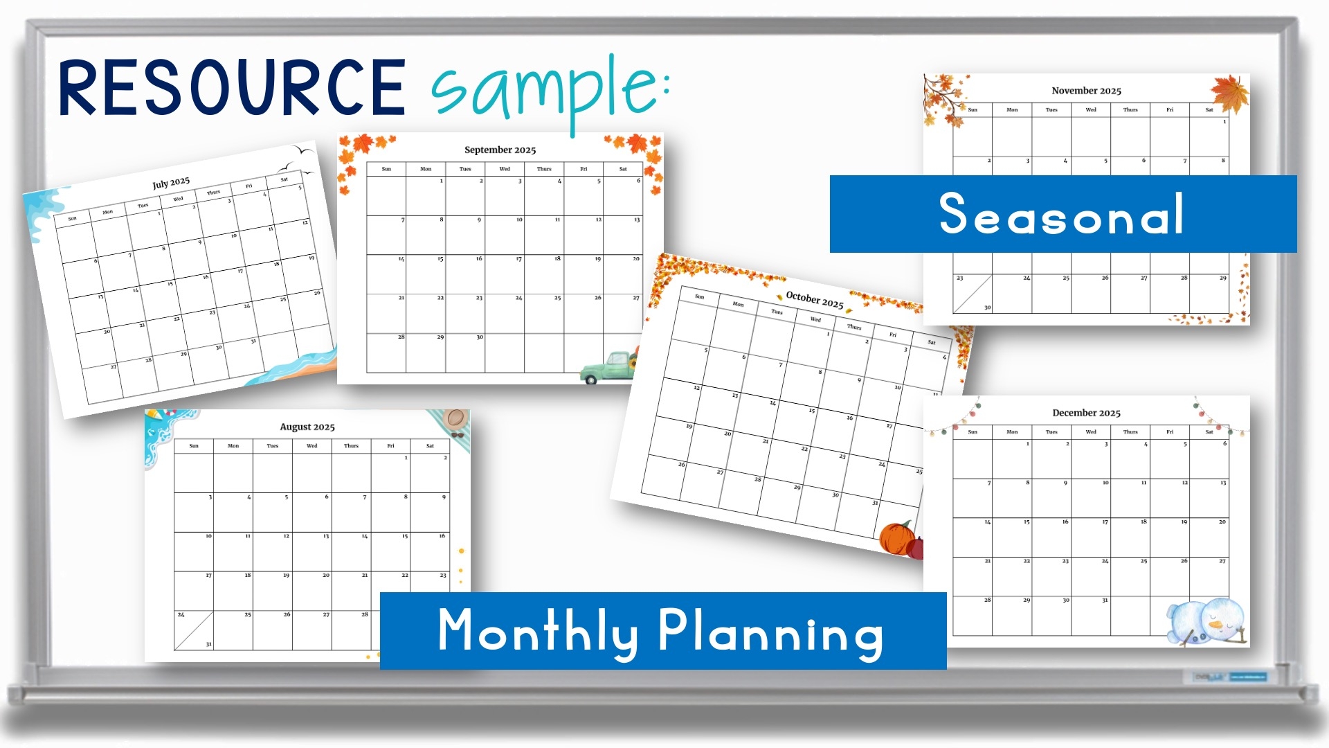 2025 Calendar Printable Landscape Templates Seasons Monthly Dated Calendars Made By Teachers