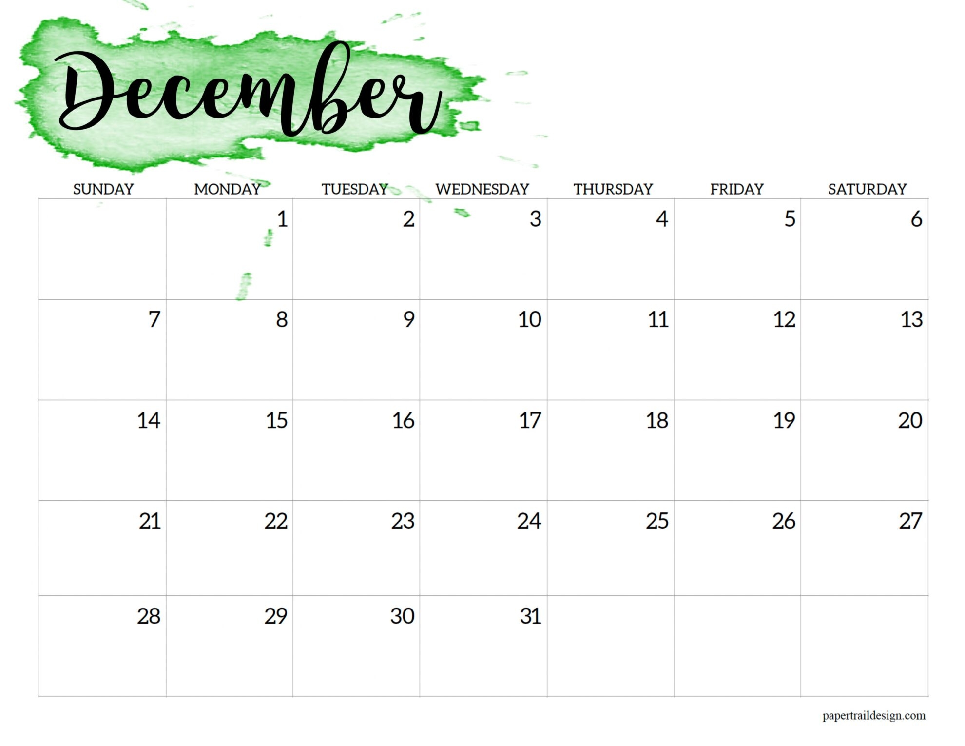 2025 Calendar Printable Watercolor Paper Trail Design