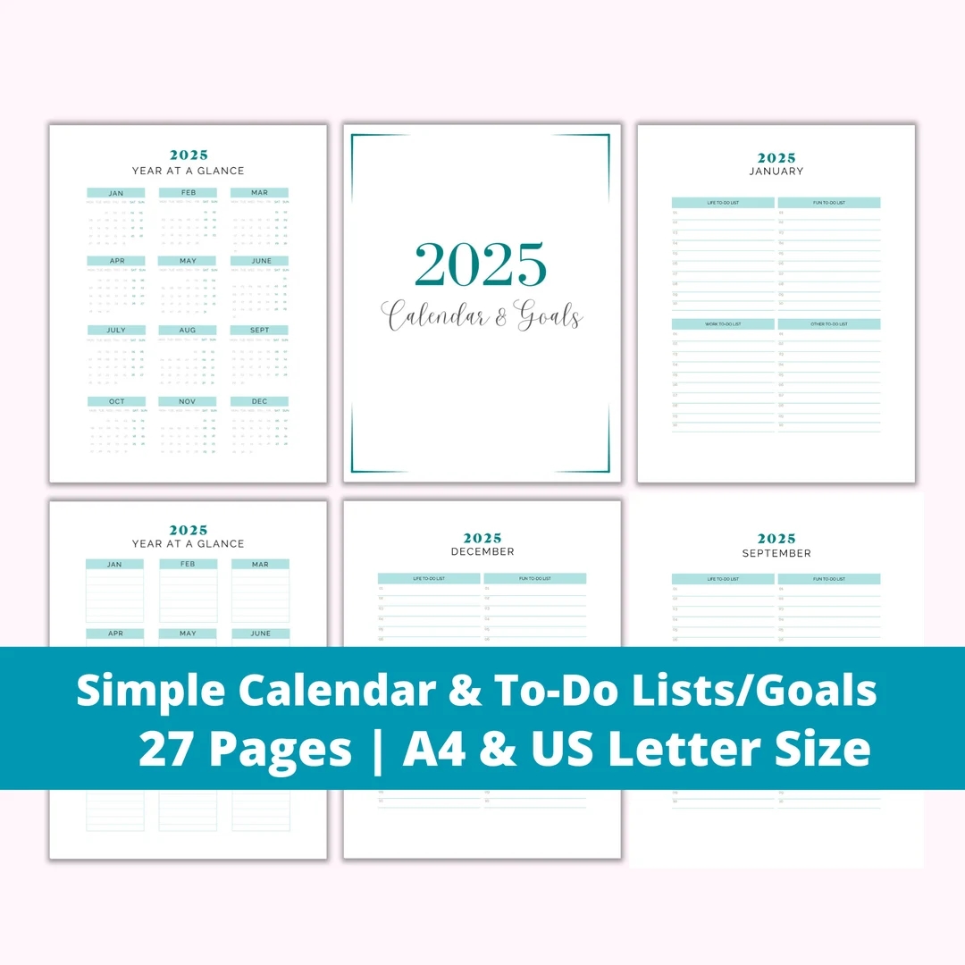 2025 Calendar Simple Design Printable Calendar Blank Calendar 12 Month Calendar 2025 Desk Calendar Family Calendar Goals to do List Etsy