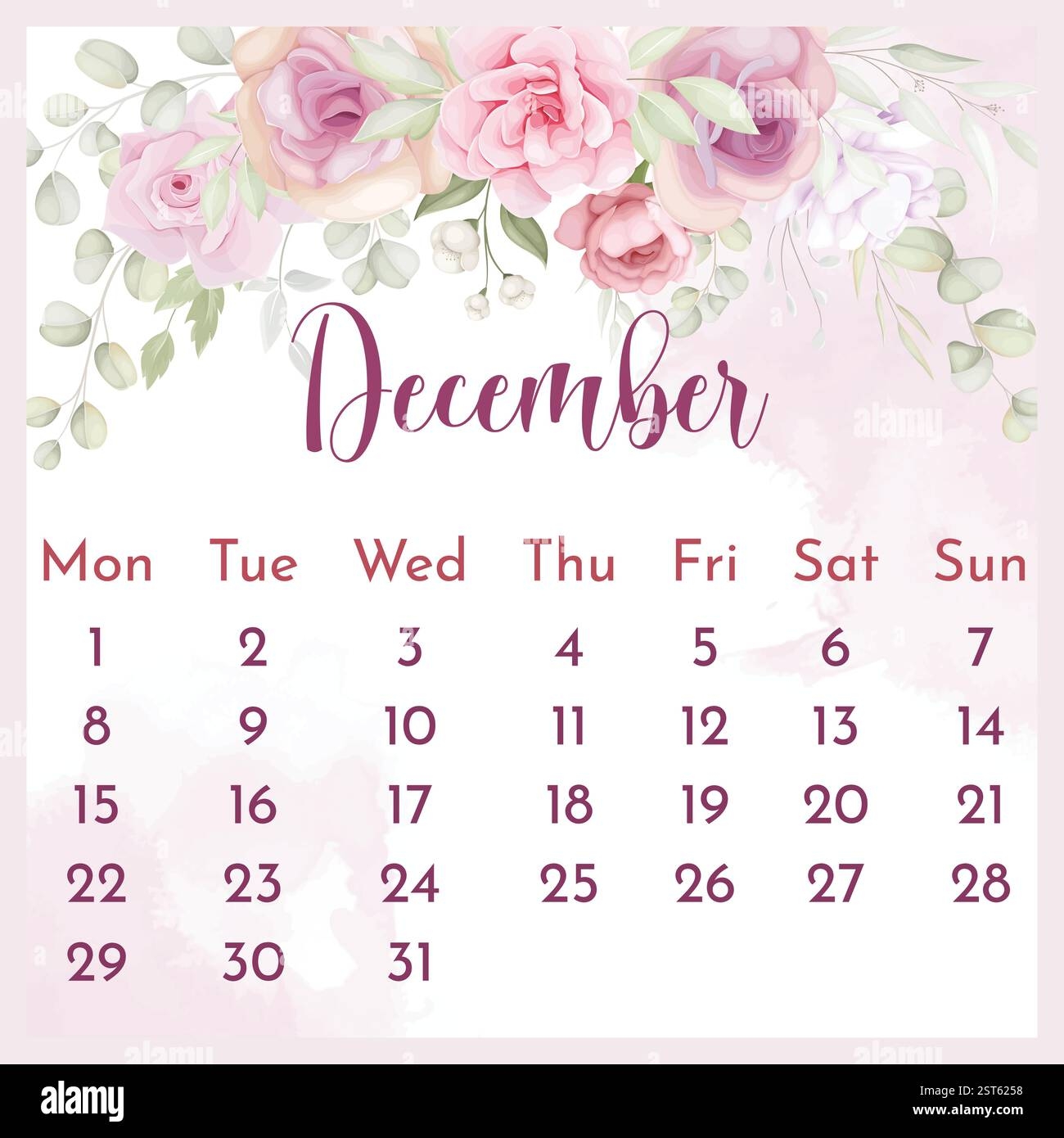 Floral December 2025 Calendar