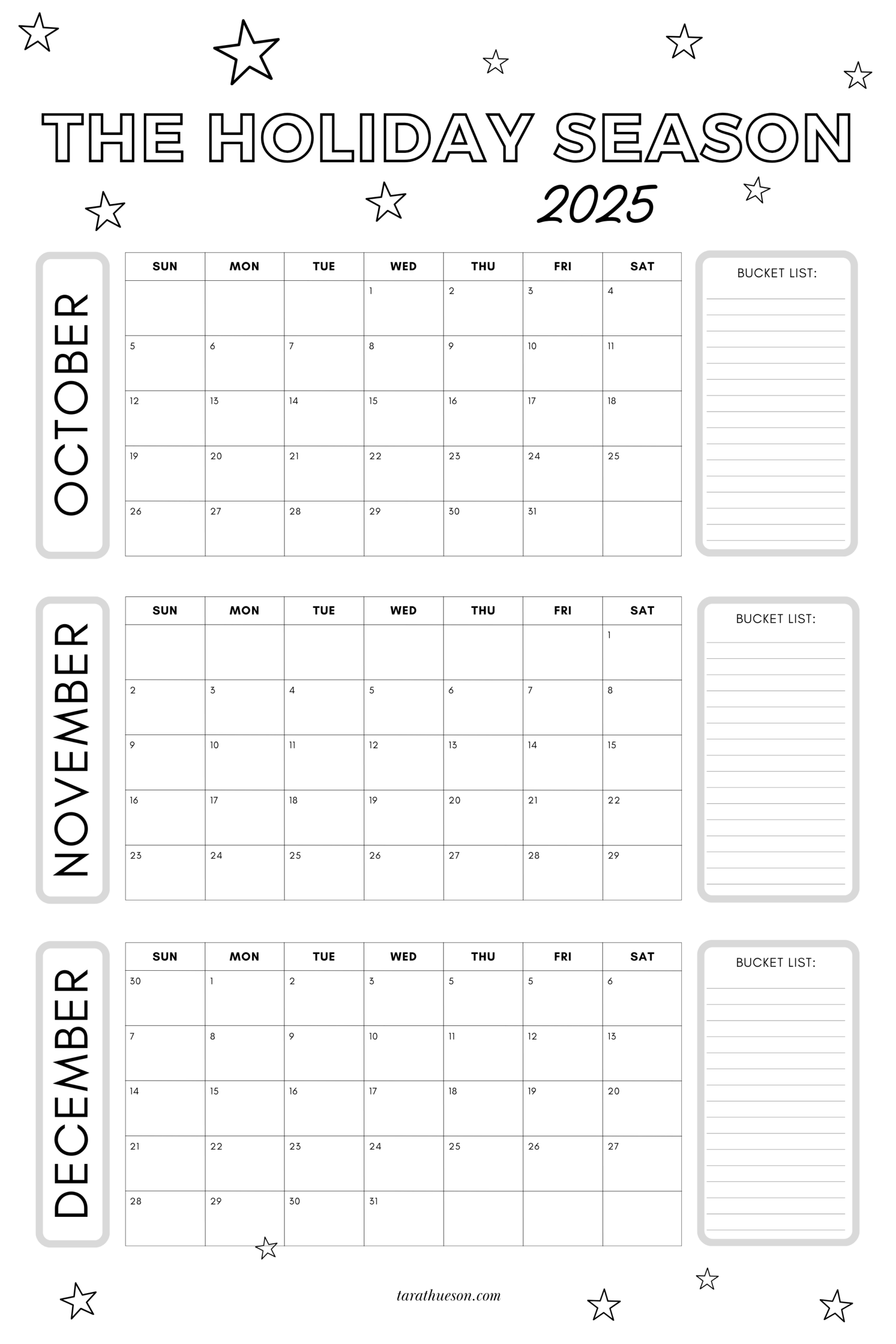 October To December 2025 Calendar