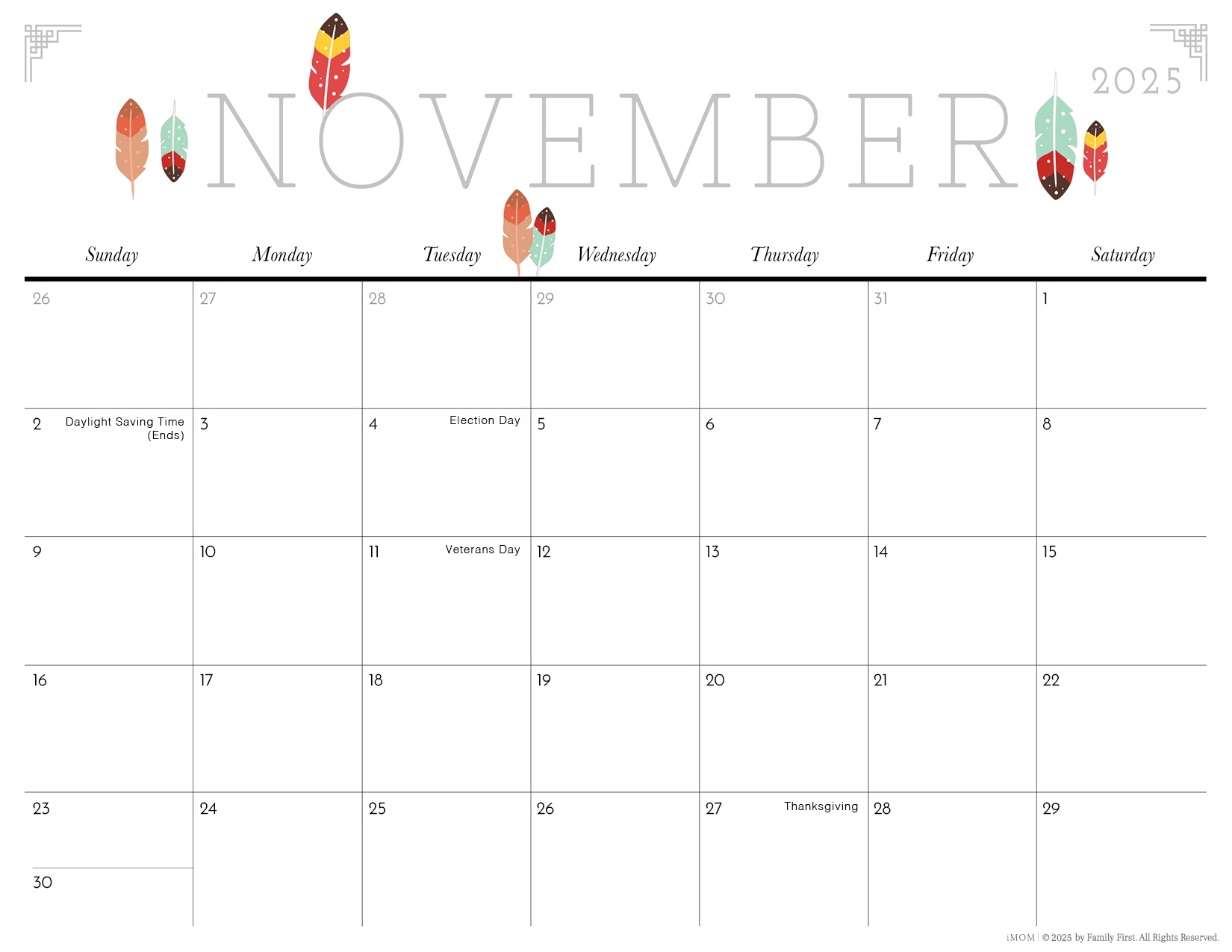 Pretty November 2025 Calendar