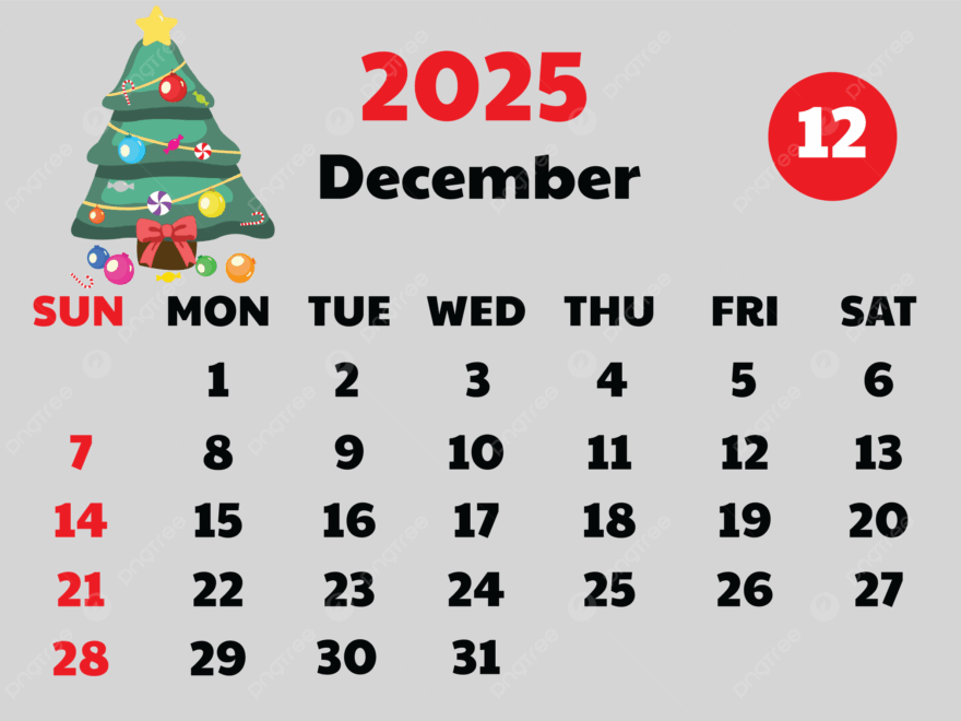 2025 December Calendar Cute Design Vector With Cartoon Christmas Tree Gray Background Template Download On Pngtree