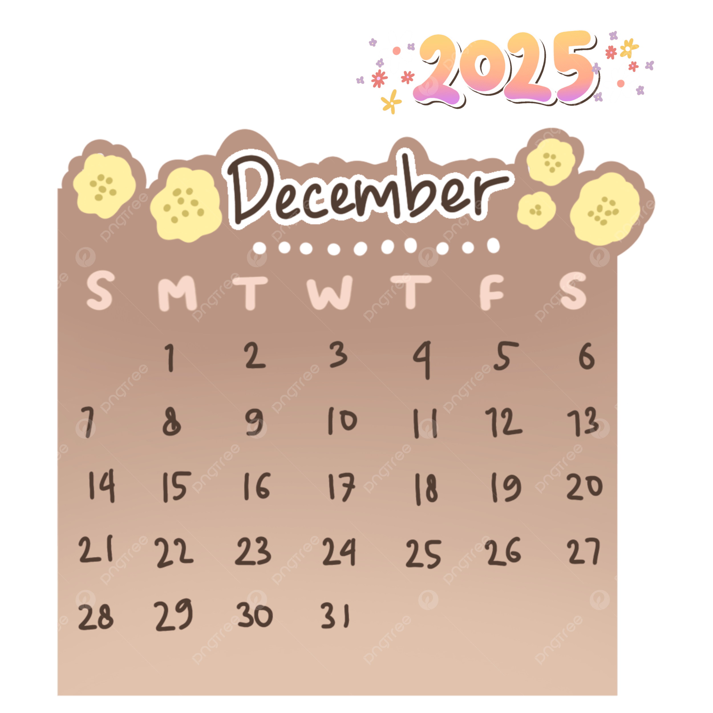 2025 December Calendar Cute Handdrawing Printable Monthly 2025 Calendar 2025 December December Calendar 2025 PNG Transparent Clipart Image And PSD File For Free Download