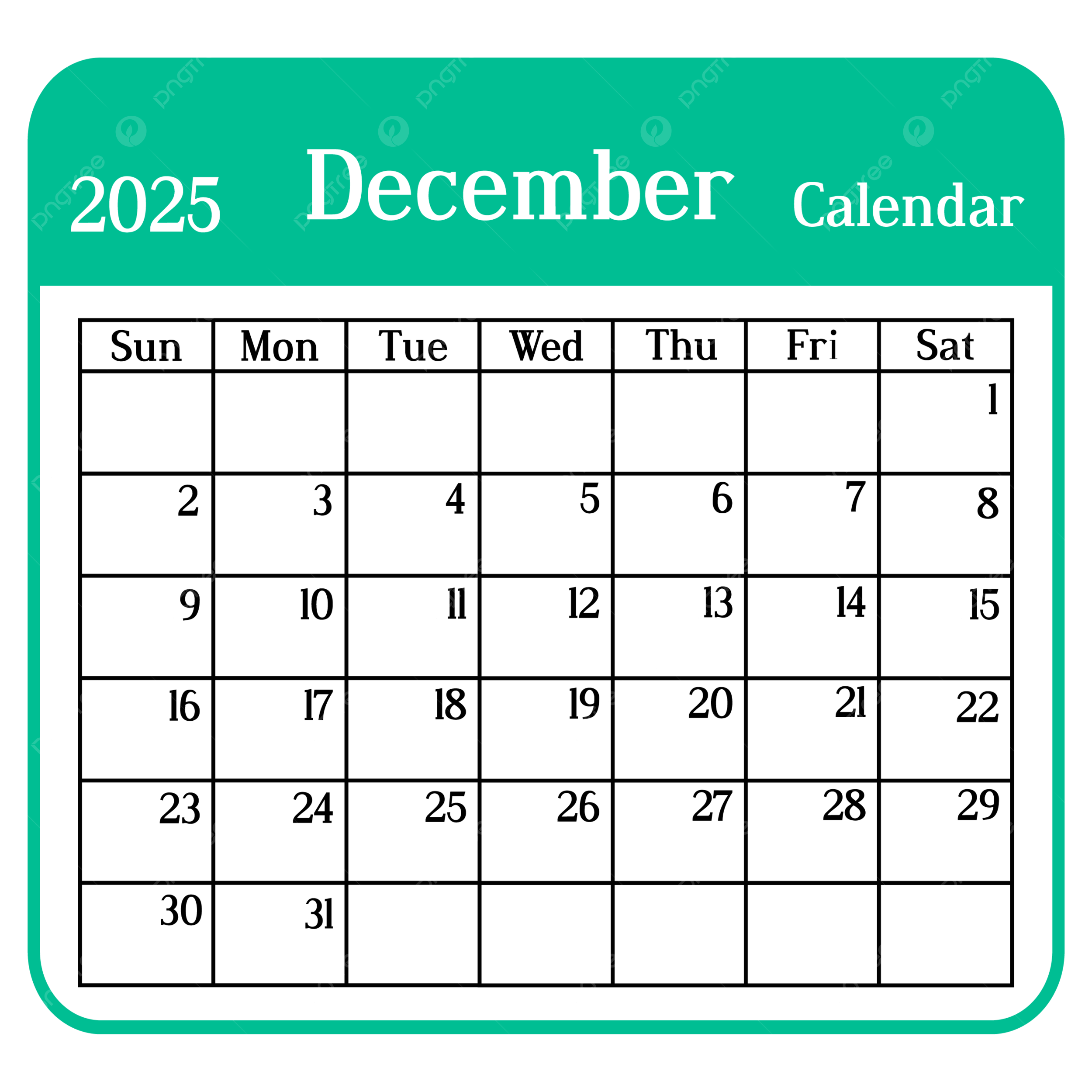 2025 December Calendar Design 03 Vector 2025 December Calendar PNG And Vector With Transparent Background For Free Download