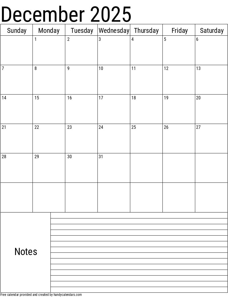 December 2025 Calendar Template