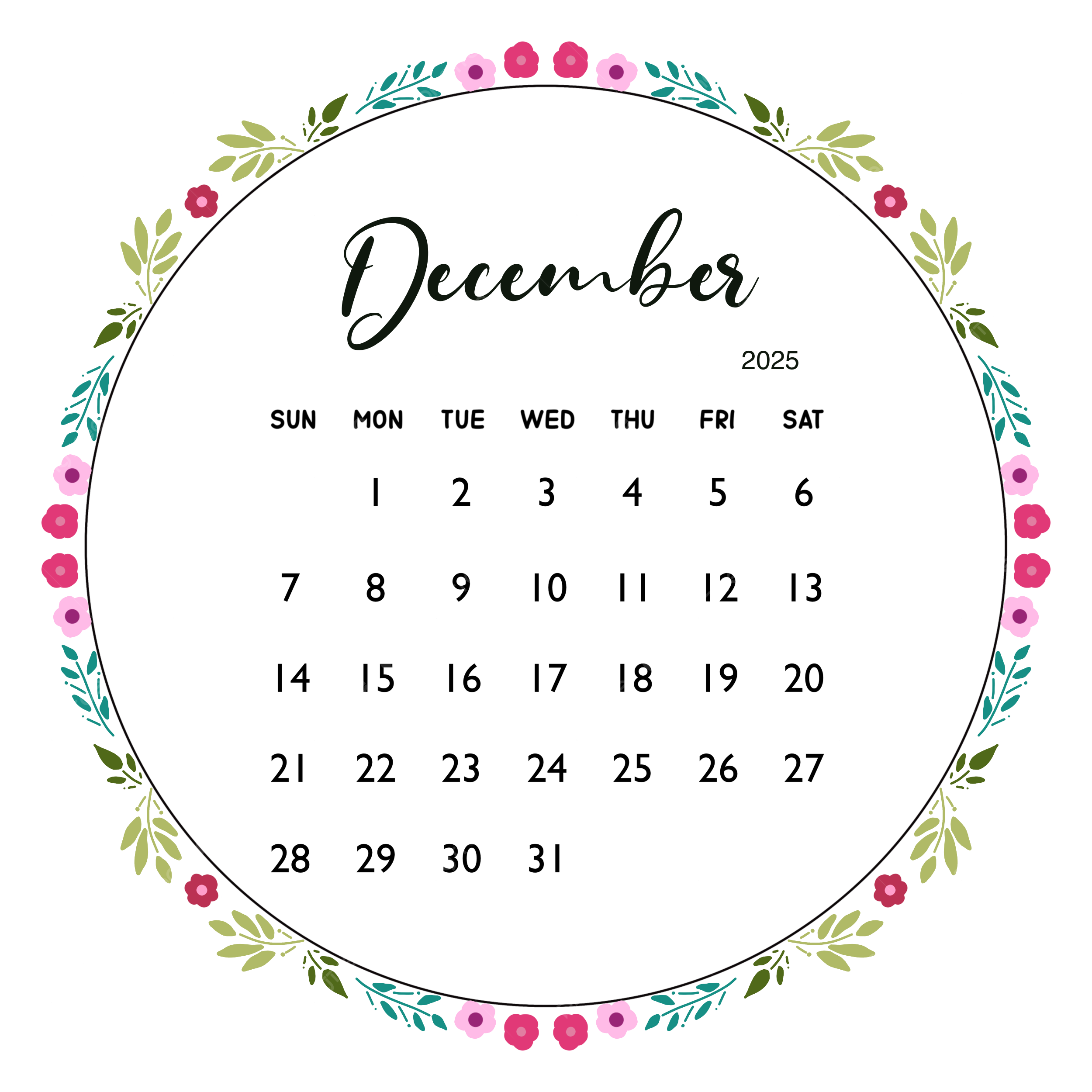 December Month Calendar 2025