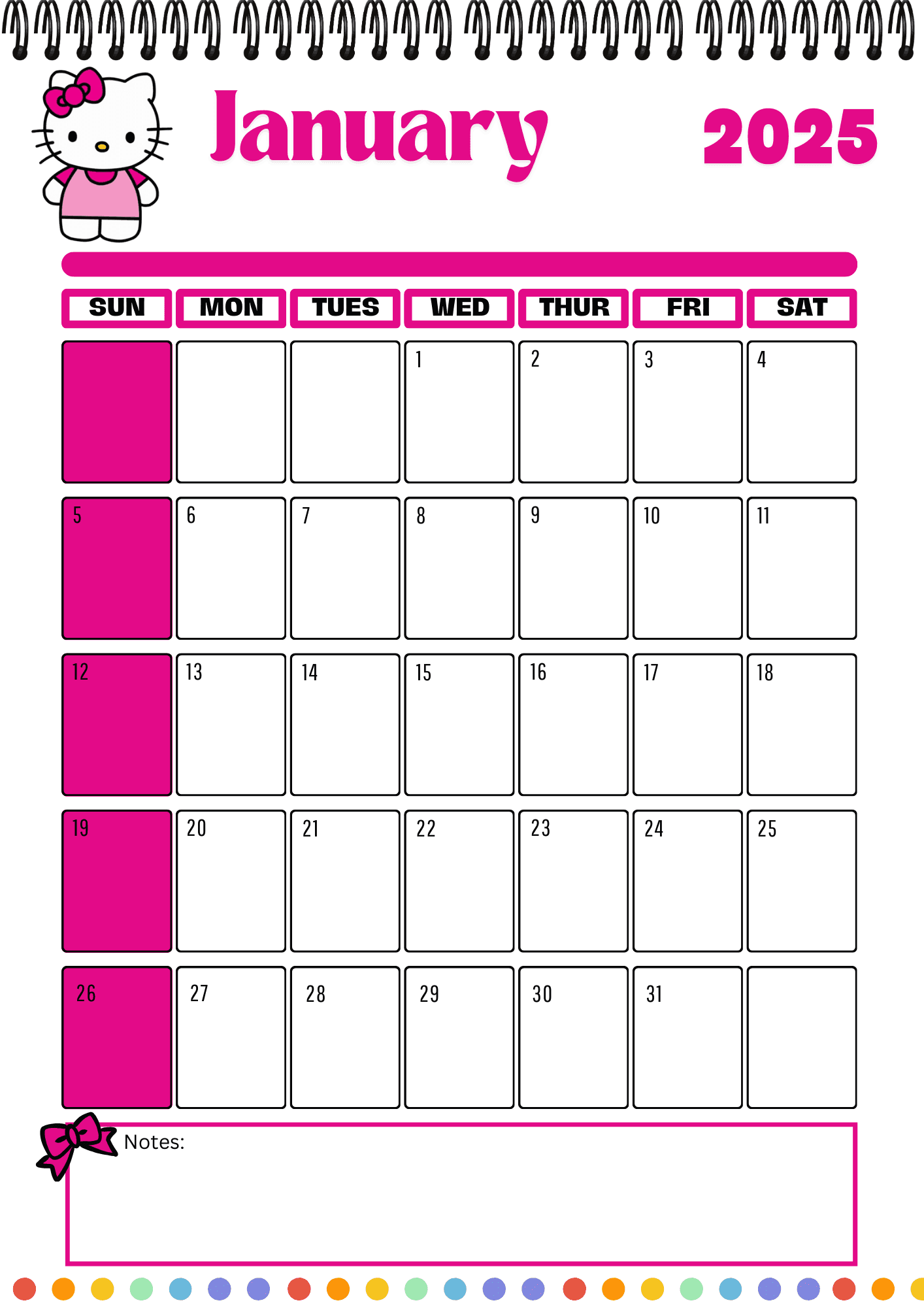 October 2025 Calendar Printable Hello Kitty