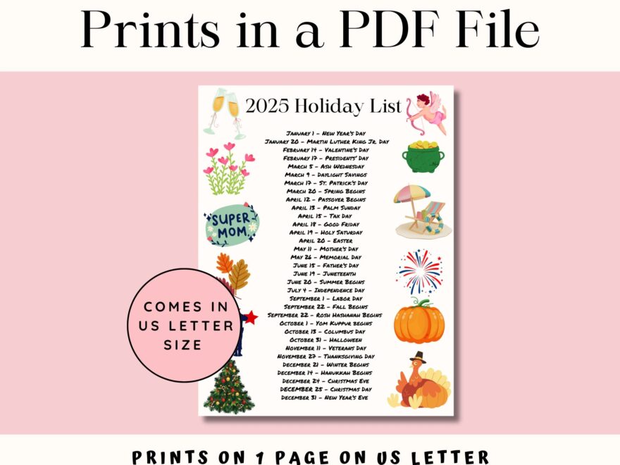 2025 Holiday List Printable Fridge Desk Planner PDF Etsy