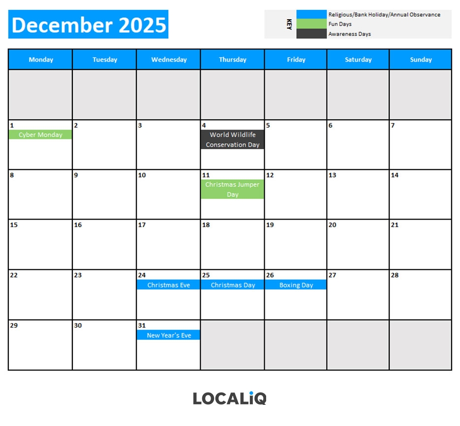 December Event Calendar 2025