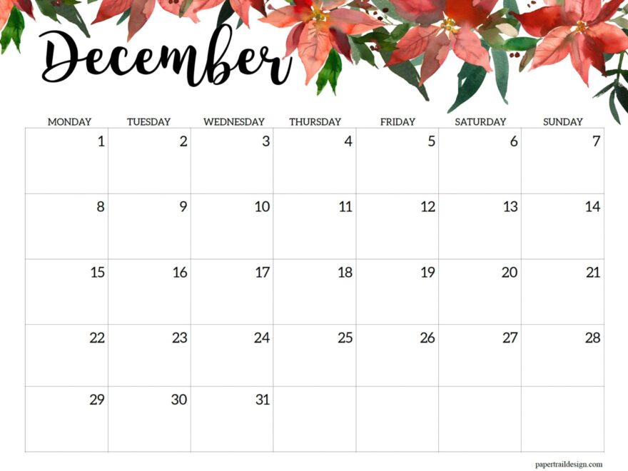 2025 Monday Start Floral Calendar Paper Trail Design