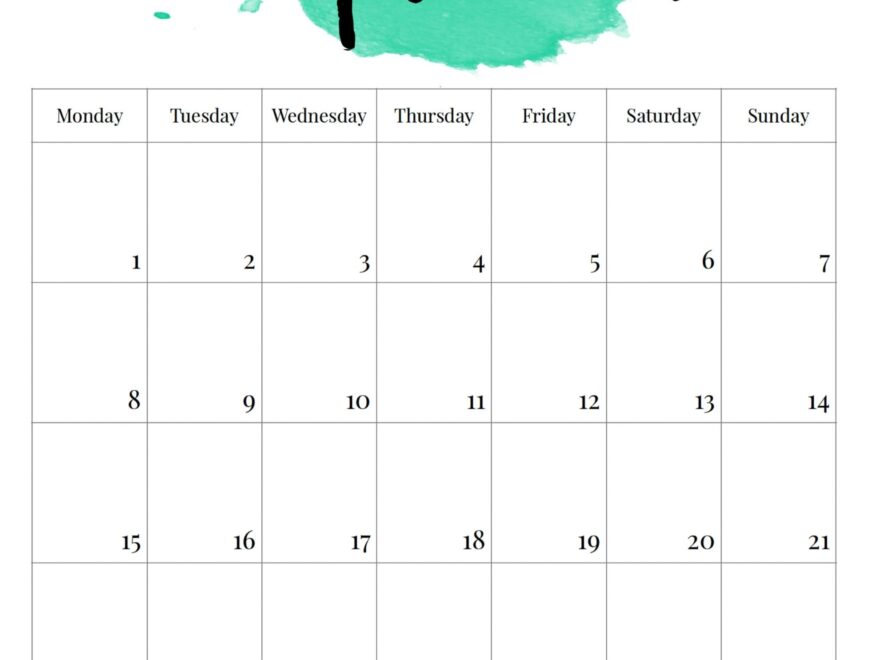 2025 Monday Start Watercolor Calendar Paper Trail Design