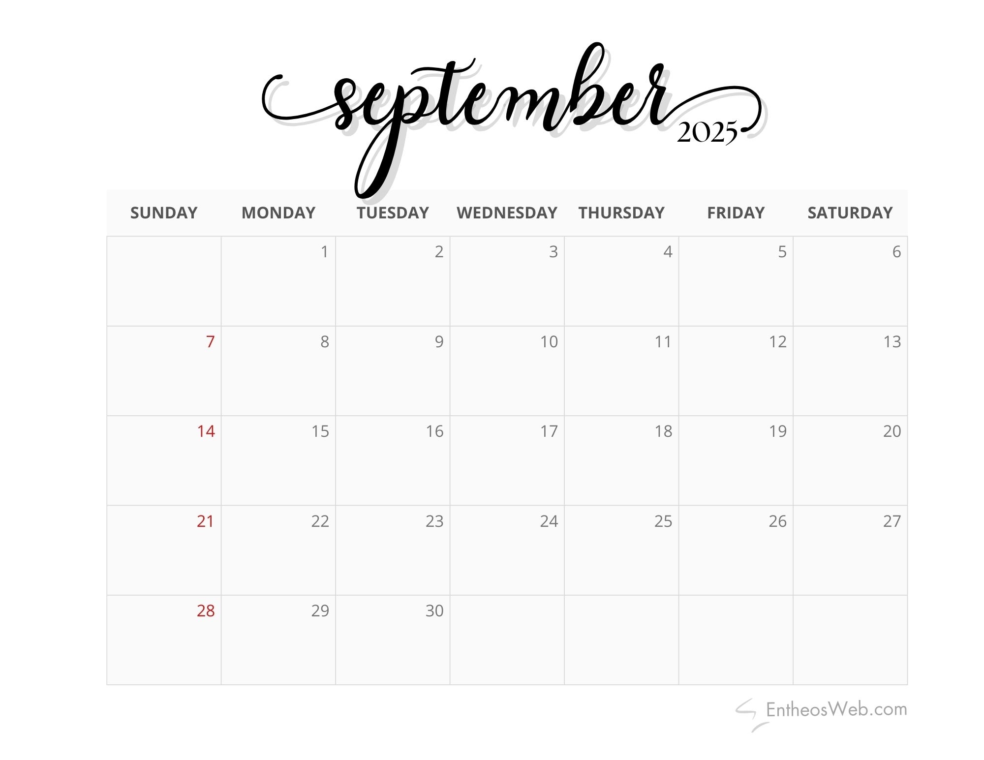 September 2025 Calendar Fancy