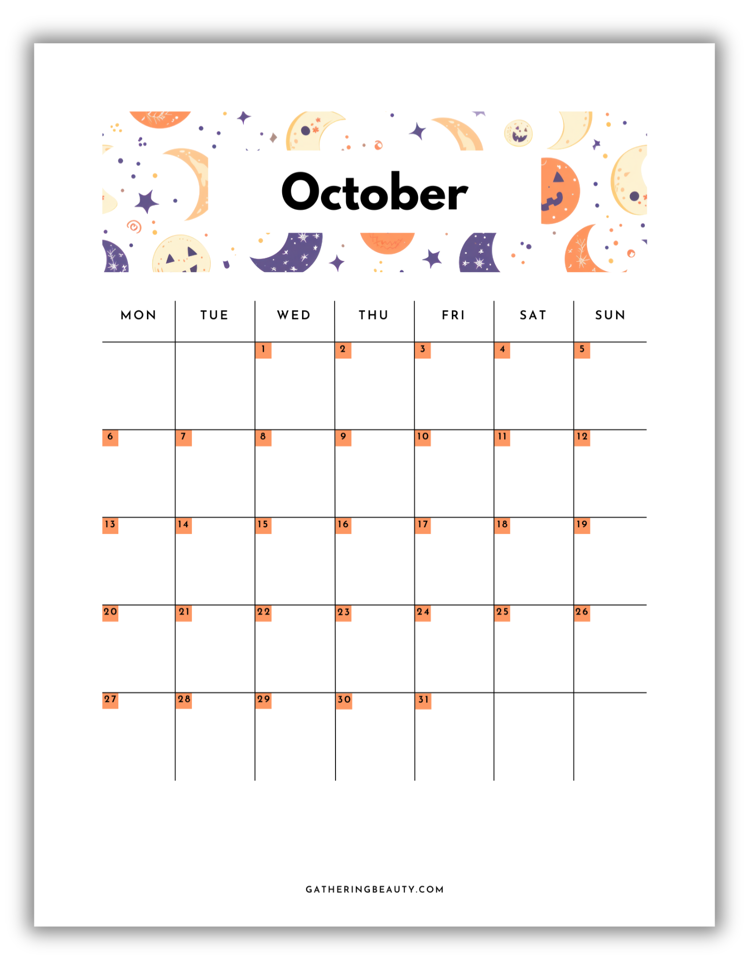 October 2025 Free Printable Calendar