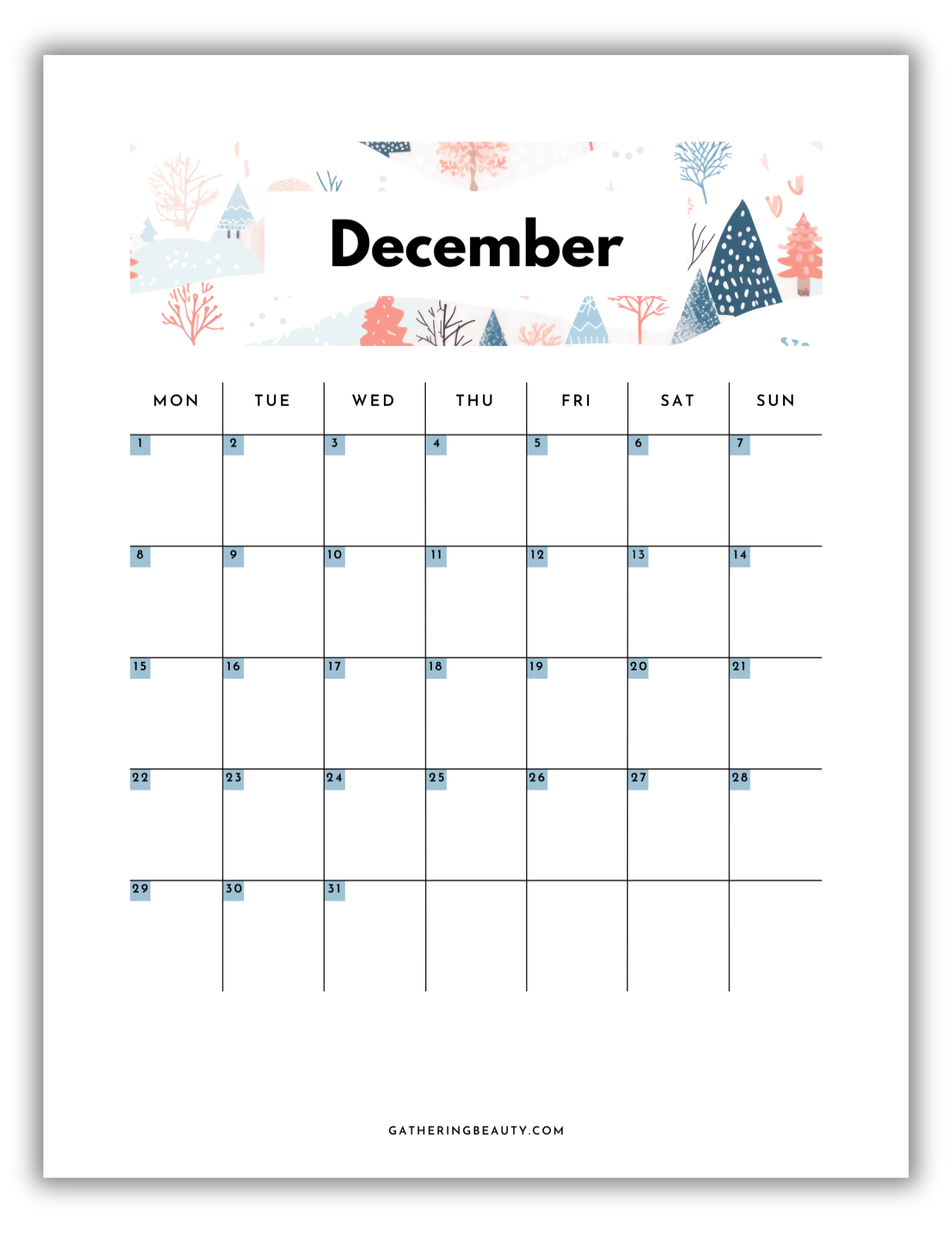 2025 Monthly Calendar Printable Gathering Beauty