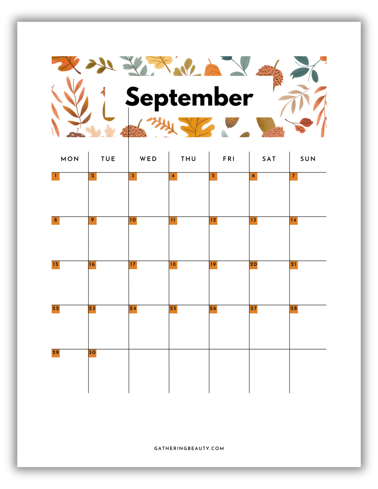 2025 Monthly Calendar Printable Gathering Beauty