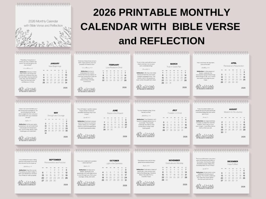 2025 Monthly Calendar Watercolor Flowers Bible Verse digital Download Etsy