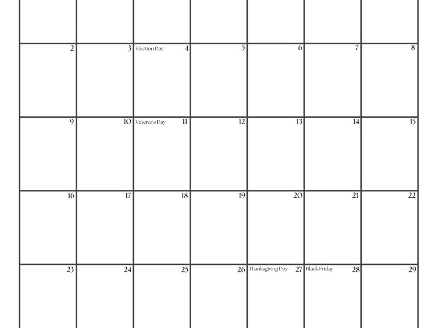 2025 November Calendar With Holidays November Calendar Printable Sunday Monday Start Letter A4 PDF PNG November Planner Etsy