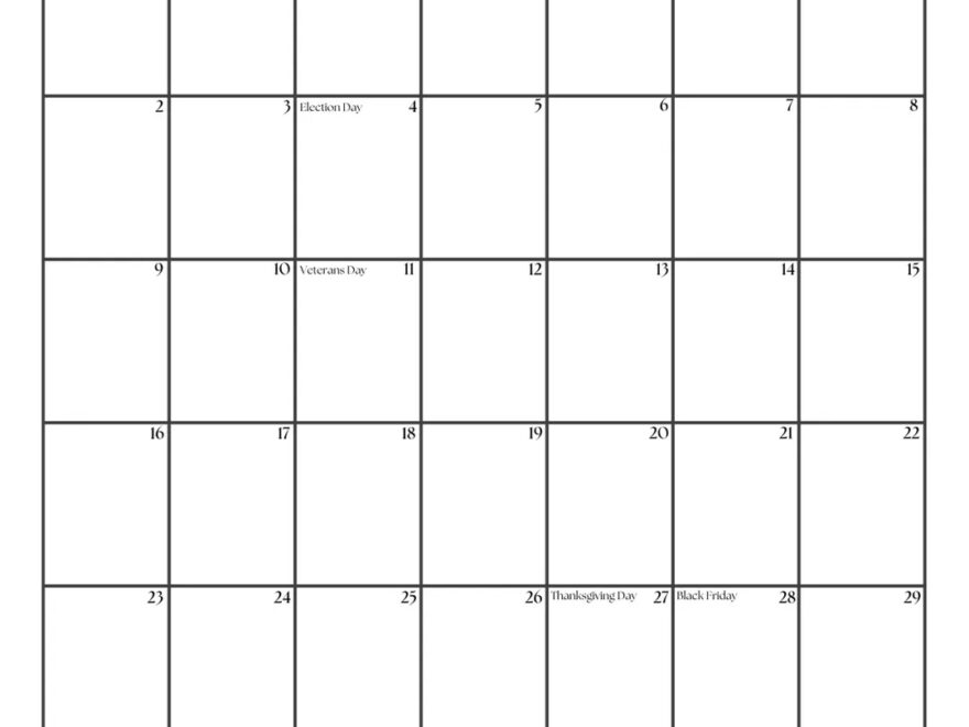 2025 November Calendar With Holidays November Calendar Printable Sunday Monday Start Letter A4 PDF PNG November Planner Etsy