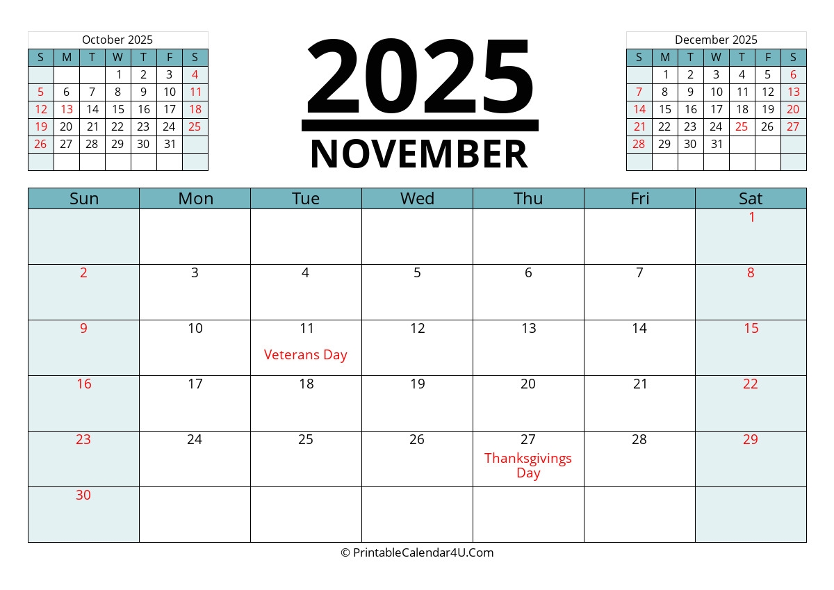 November 2025 Monthly Calendar