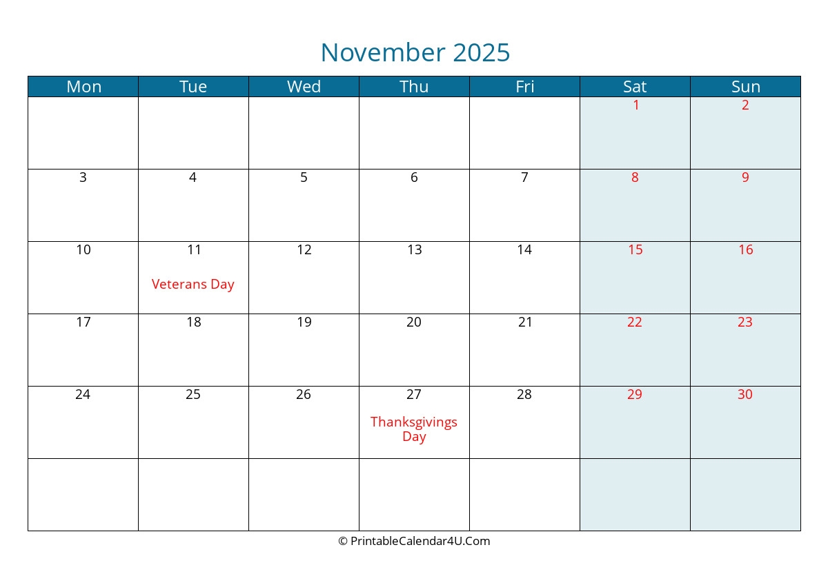 November 2025 Editable Calendar