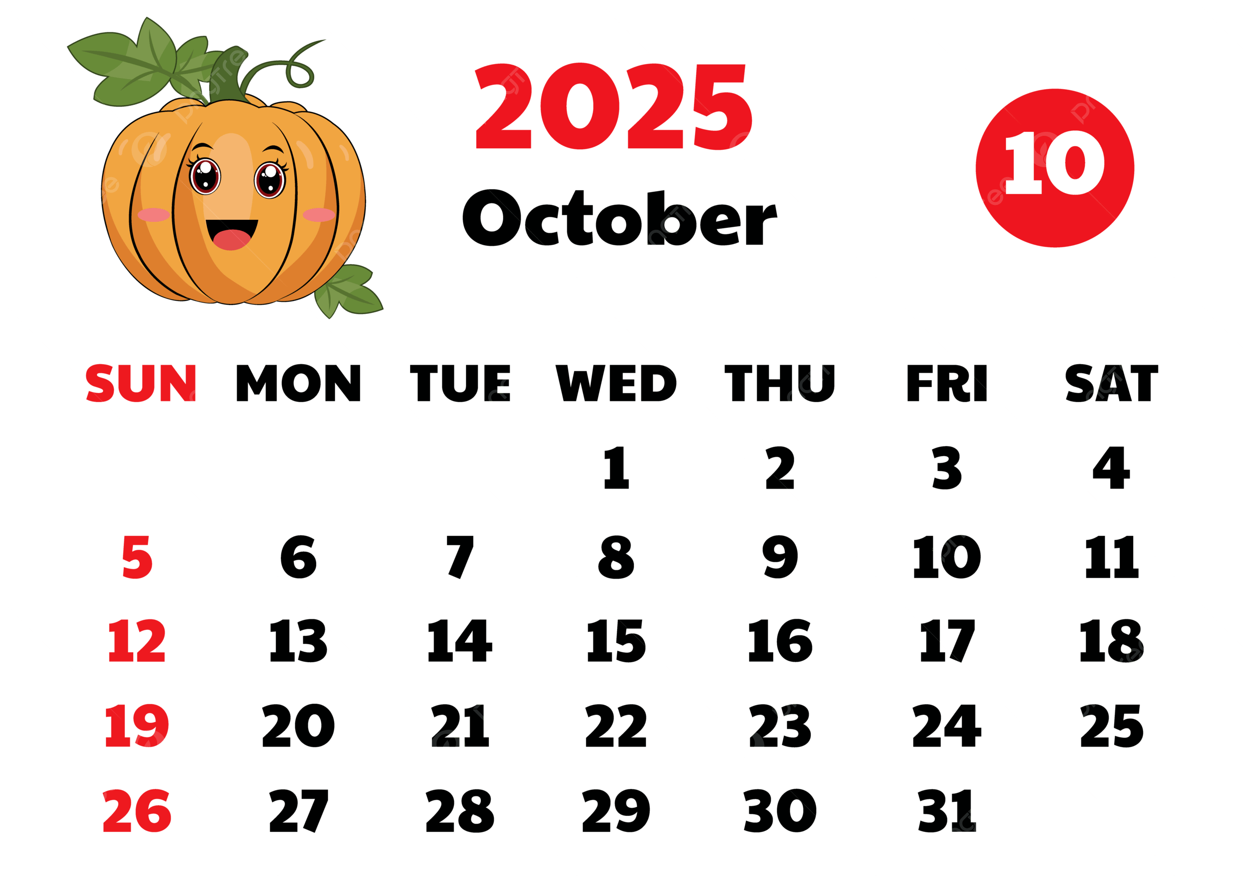 2025 October Calendar Transperent Cute Design Vector With Fun Pumpkins Calendar Clipart Fun Clipart October Clipart PNG And Vector With Transparent Background For Free Download