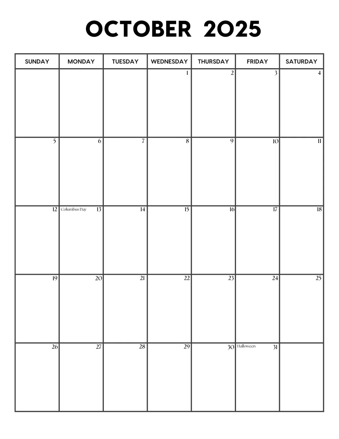 Printable Calendar October November December 2025
