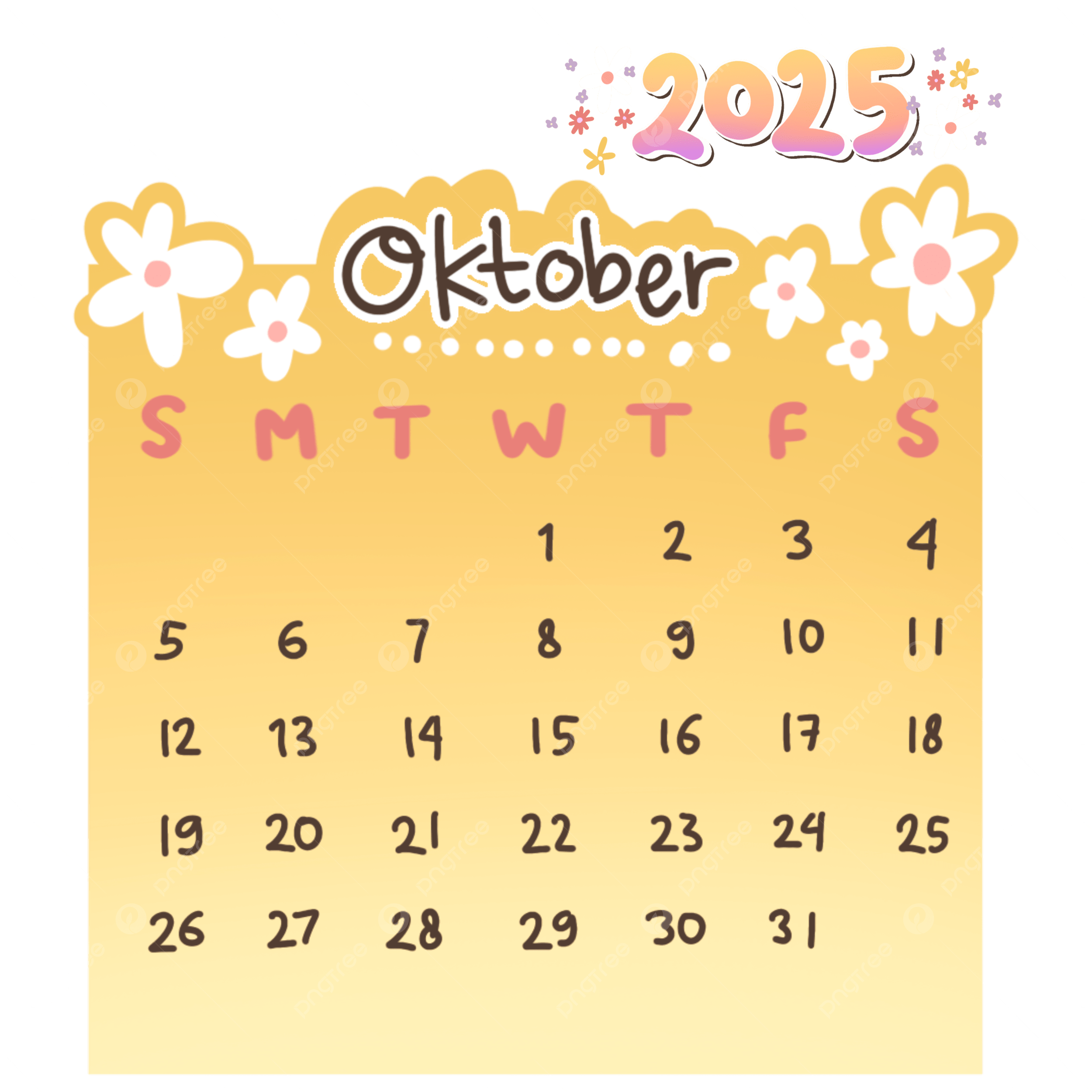 2025 October Calendare Cute Monthly Hand Drawn Printable Calendar Set 2025 Calendar 2025 October October Calendar 2025 PNG Transparent Clipart Image And PSD File For Free Download