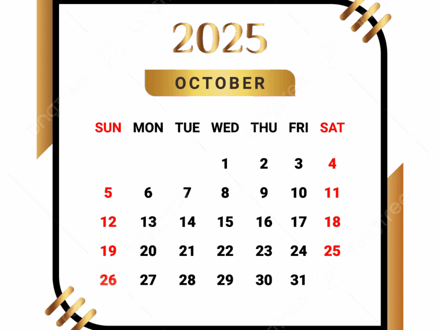 2025 October Month Calendar With Black And Golden Vector Monthly Calendar Calendar September 2025 PNG And Vector With Transparent Background For Free Download