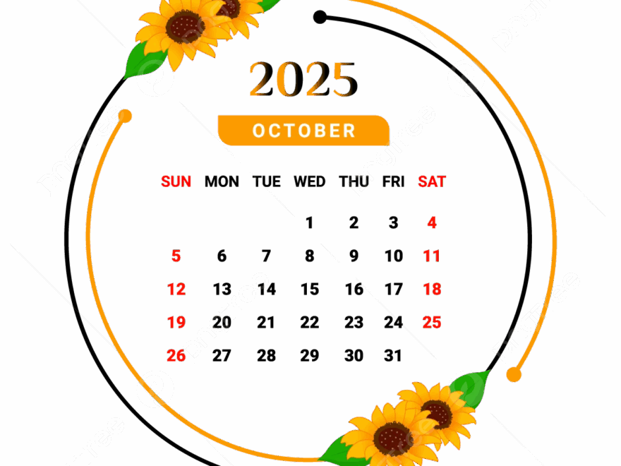 2025 October Month Calendar With Unique Flower Frame Vector Monthly Calendar Calendar October 2025 PNG And Vector With Transparent Background For Free Download