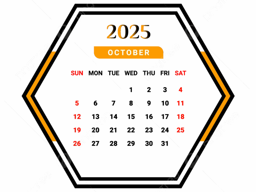 2025 October Month Calendar With Yellow And Black Unique Shape Vector Monthly Calendar Calendar August 2025 PNG And Vector With Transparent Background For Free Download