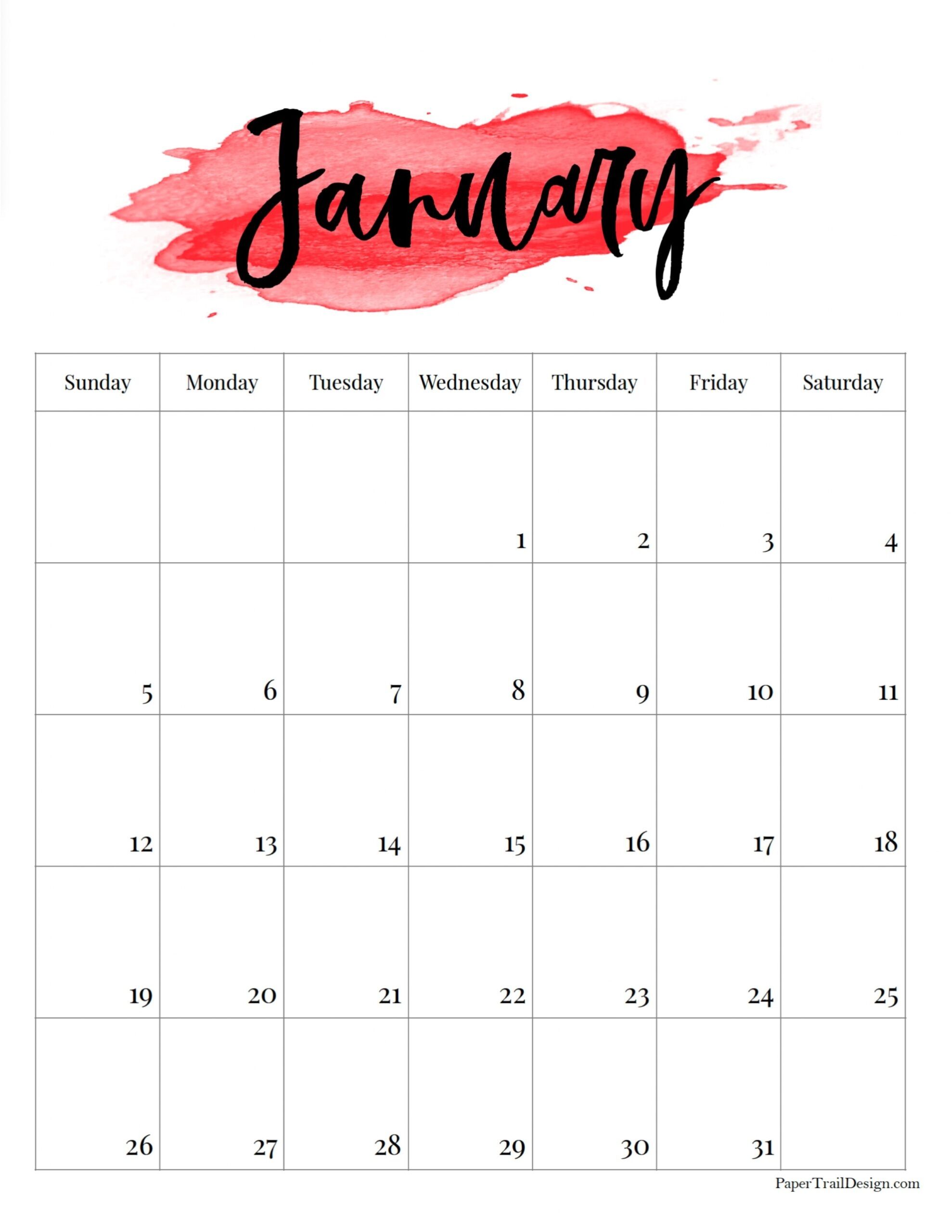 2025 Printable Calendar Watercolor Paper Trail Design