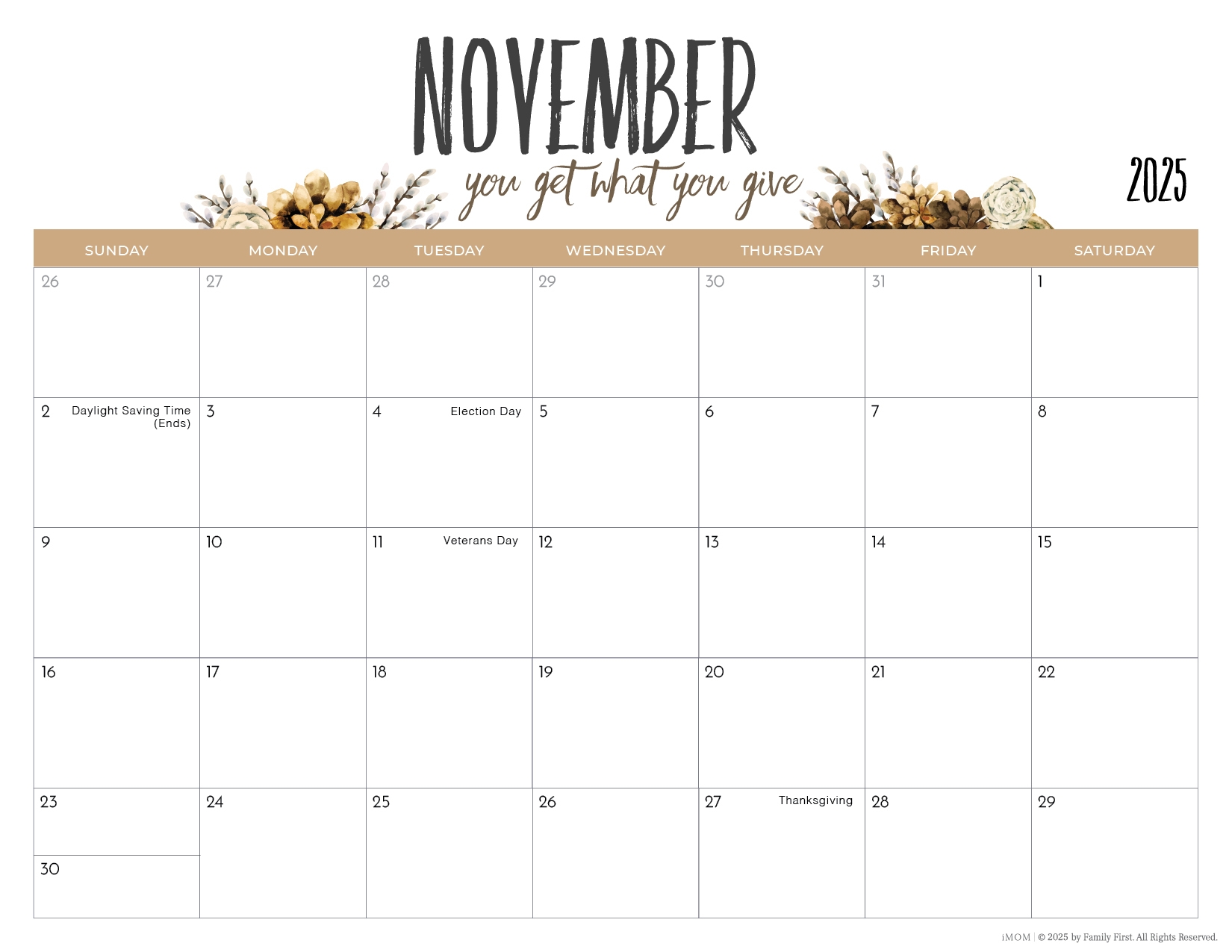 Printable November 2025 Calendar