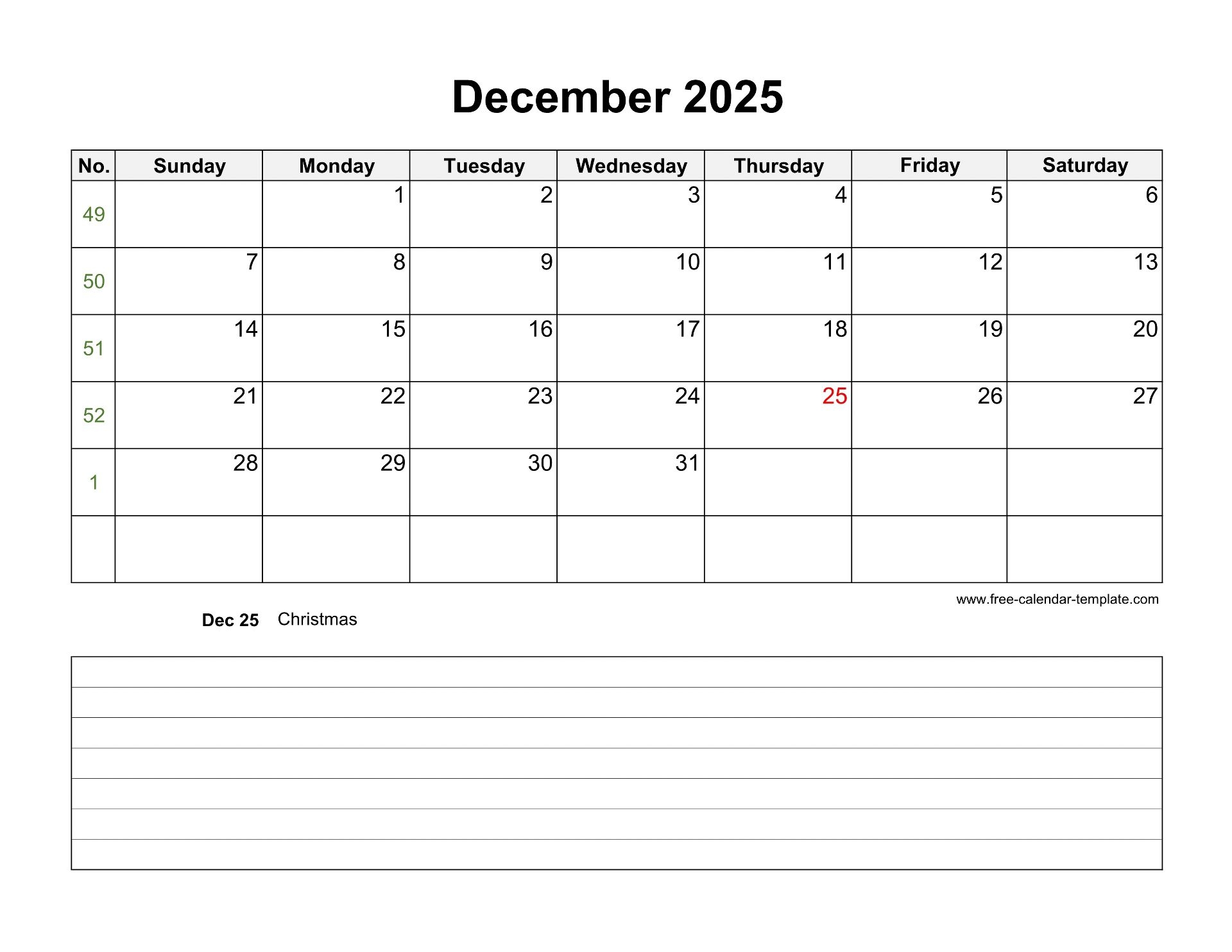 Calendar December 2025 With Holidays
