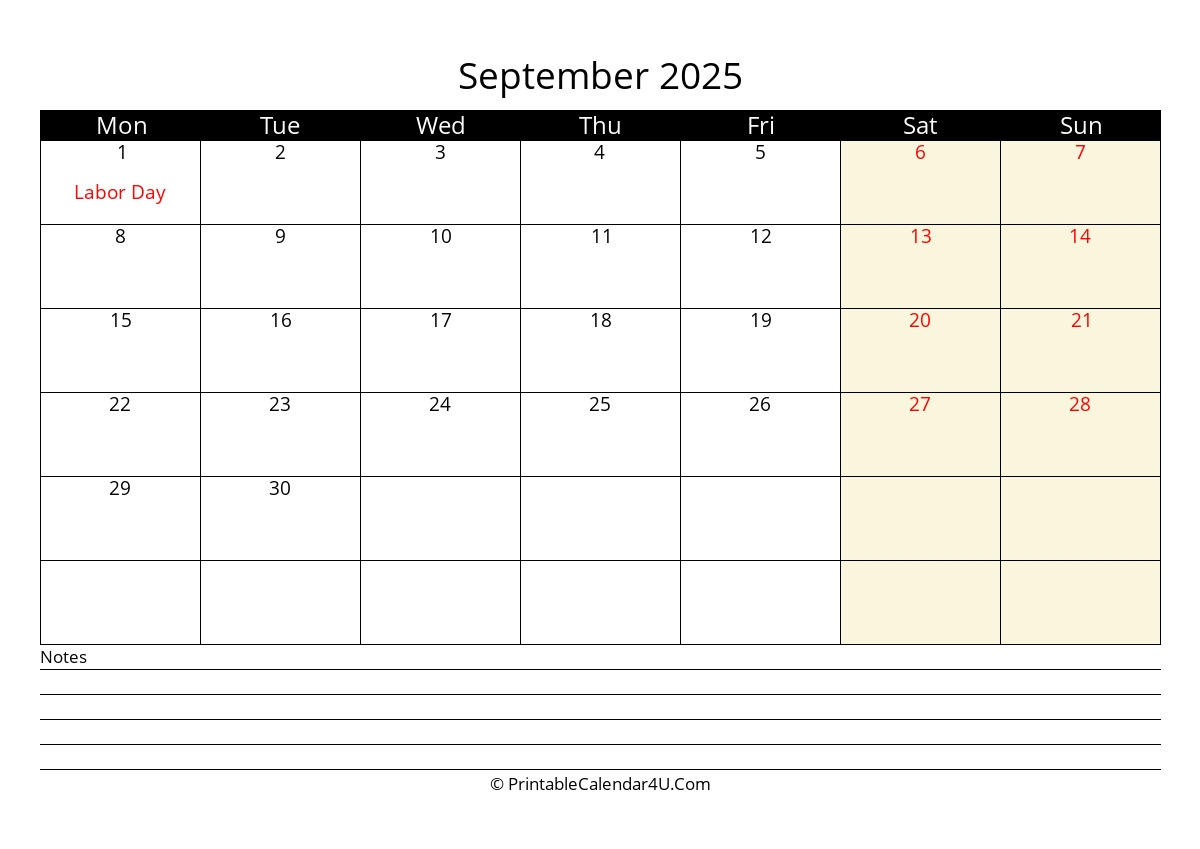 Calendar September 2025 Free