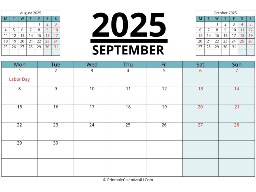 2025 September Calendars PrintableCalendar4U Com
