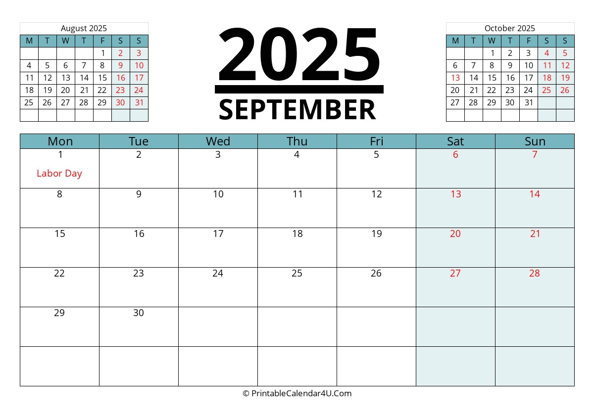 2025 September Calendars PrintableCalendar4U Com
