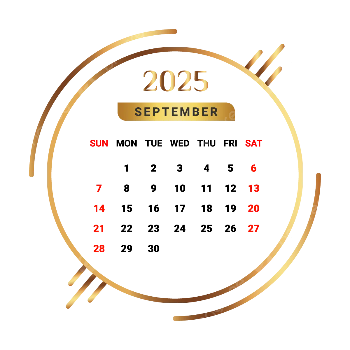 2025 September Month Calendar Golden And Black Vector Monthly Calendar Calendar September 2025 PNG And Vector With Transparent Background For Free Download