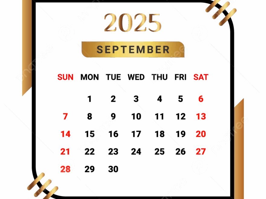 2025 September Month Calendar With Black And Golden Vector Monthly Calendar Calendar September 2025 PNG And Vector With Transparent Background For Free Download